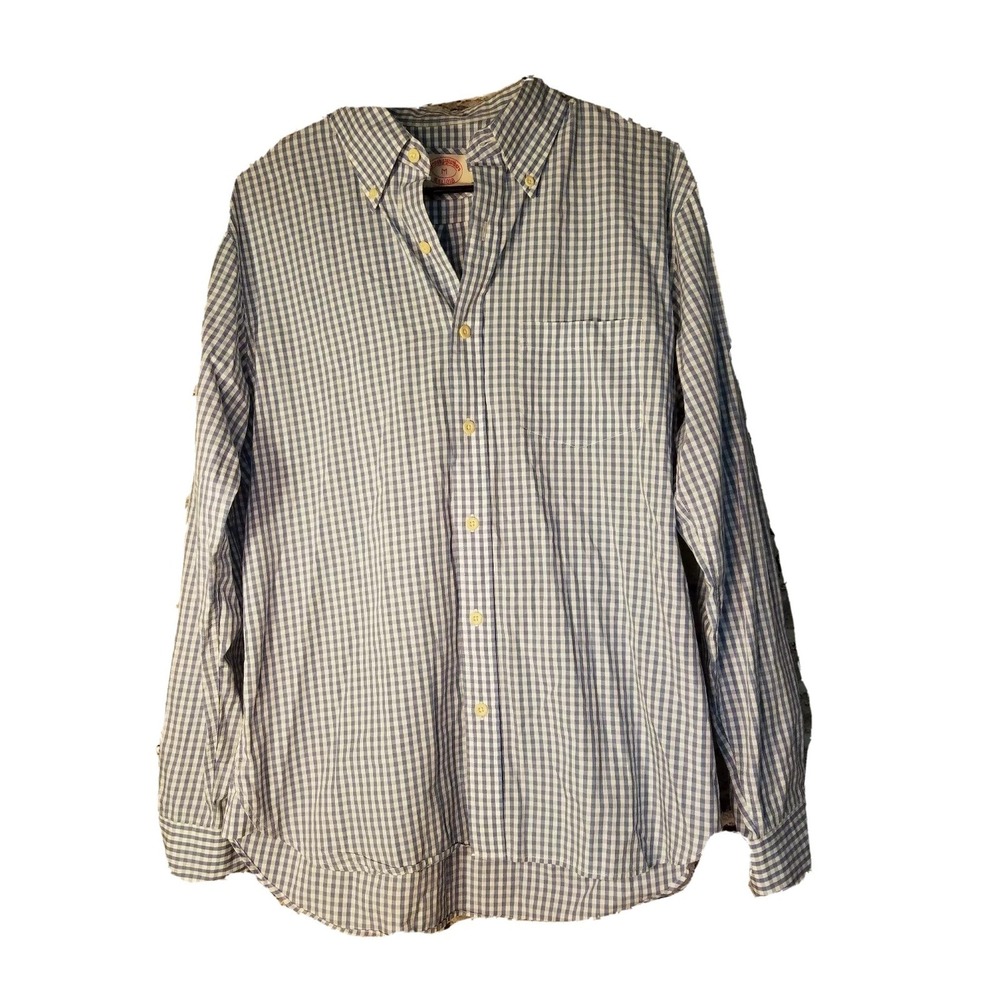 Brooks Brothers Men's Blue Plaid Dress Shirt Size Medium t74